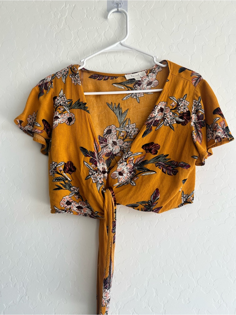 Floral Tie-Front Crop Top in Mustard